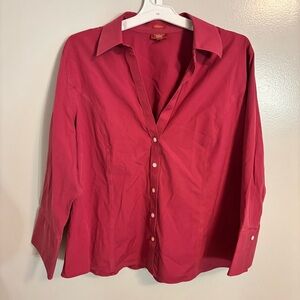 Talbots Petites Wrinkle Resistant Button Front Shirt Red 20W